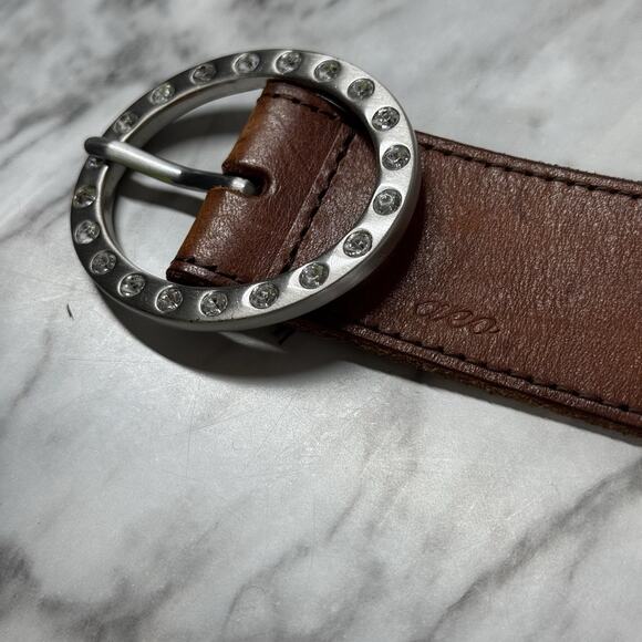 VTG American Eagle Outfitters Brown Leather Belt Womens Small Rhinestone Buckle - Picture 2 of 8